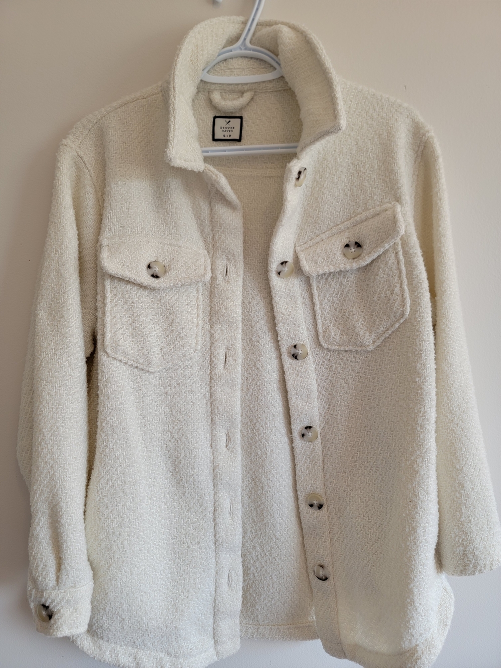 Denver Hayes Cream Button-Front Teddy Shacket